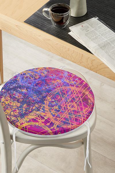 Realhomes Round Zippered Chair Cushion with Geometric Line Design on Purple Floor