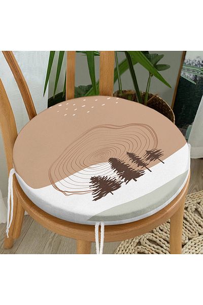 Realhomes Digital Printed Modern Round Zippered Chair Cushion with Pine Tree Pattern on White Background