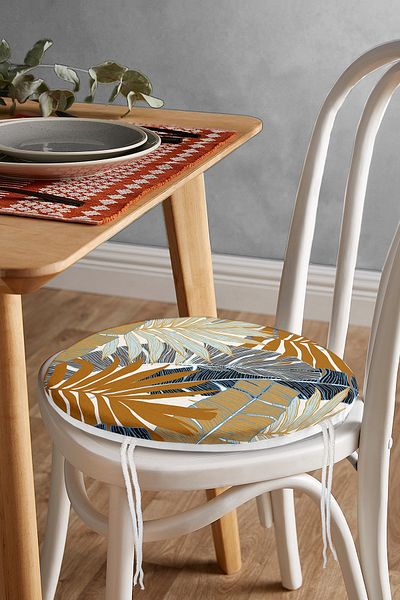 Realhomes Brown And Gray Color Leaf Motif Digital Printed Round Zippered Chair Cushion