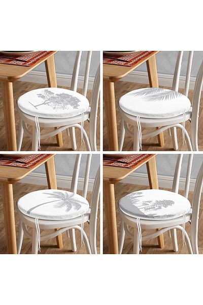 Realhomes 4-Piece Modern Round Zippered Chair Cushion Set with Gray Palm Tree Design on White Background