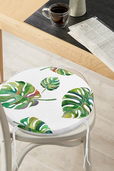 Realhomes Watercolor Palm Leaves Patterned Special Design Round Zippered Chair Cushion