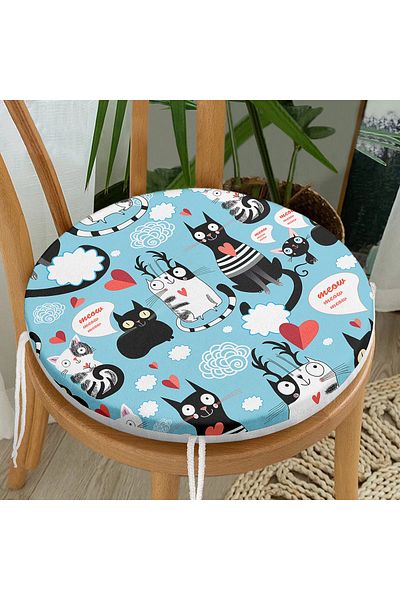 Realhomes Modern Round Zippered Chair Cushion with Blue Background Kittens Special Design