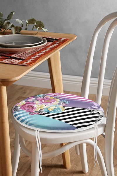 Realhomes Flower Patterned Special Design Digital Printed Modern Round Zippered Chair Cushion