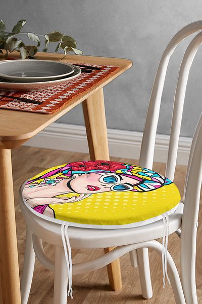 Realhomes Summer Popart Design Round Zippered Chair Cushion with Yellow Background