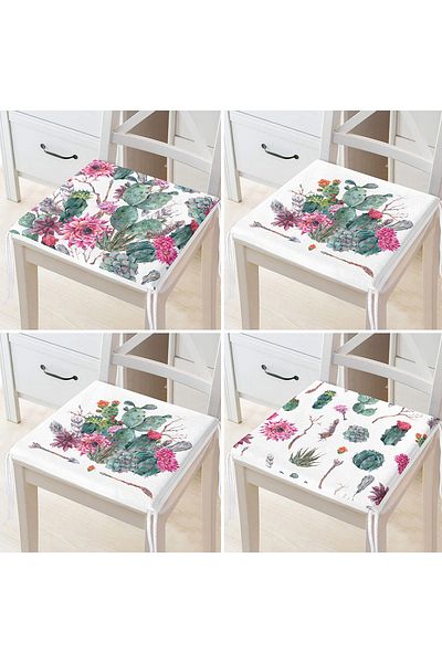 Realhomes Set of 4 Cactus Patterned Zippered Chair Cushions
