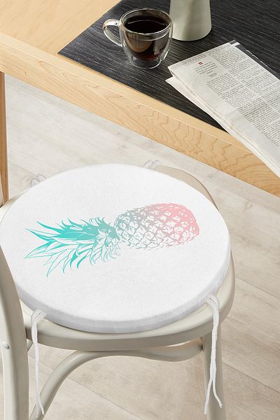 Realhomes Blue Pineapple Digital Printed Round Zippered Chair Cushion