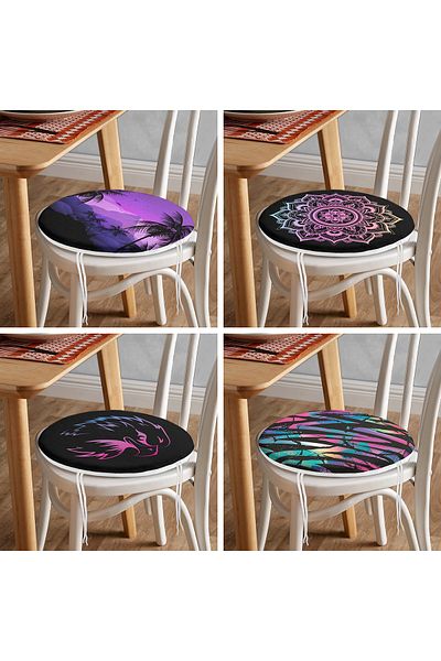 Realhomes 4-Piece Neon Geometric Drawing Design Modern Digital Printed Round Zippered Chair Cushion Set