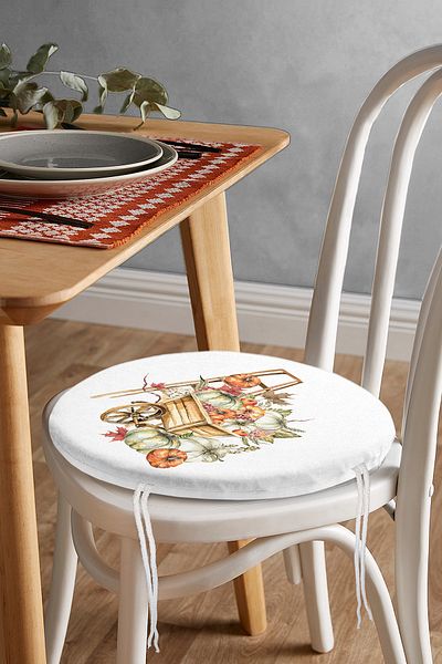 Realhomes Digital Printed Modern Round Zippered Chair Cushion with Pumpkin Pattern on White Background