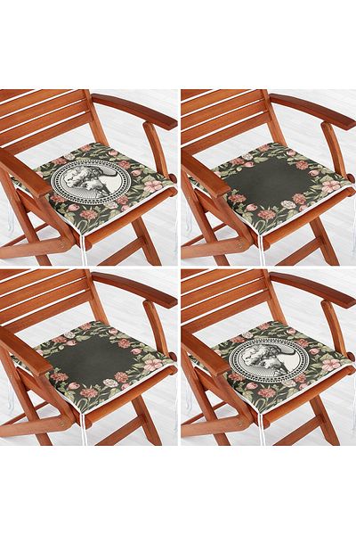 Realhomes 4-Piece Ethnic Floral Special Designed Digital Printed Modern Zippered Chair Cushion Set
