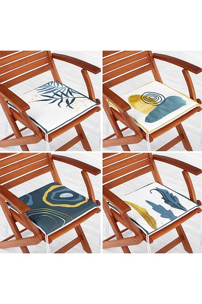Realhomes 4-Piece Colorful Gold Detailed Leaf Patterned Modern Zippered Chair Cushion Set on the Floor