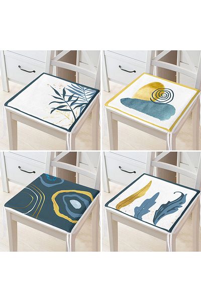 Realhomes 4-Piece Colorful Gold Detailed Leaf Patterned Modern Zippered Chair Cushion Set on the Floor