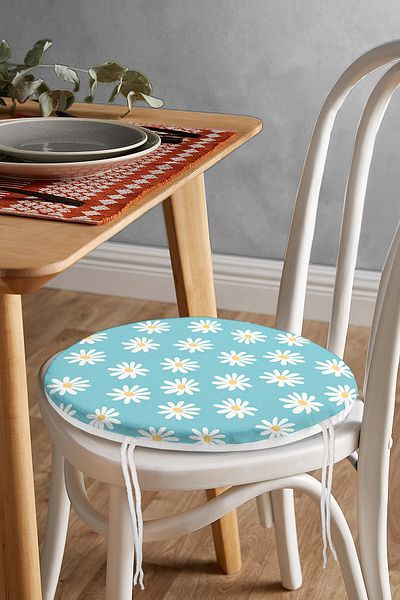 Realhomes Digital Printed Modern Round Zippered Chair Cushion with Blue Floor Daisy Drawing