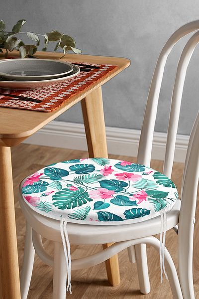 Realhomes Modern Leaf Patterned Digital Printed Round Zippered Chair Cushion