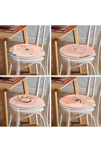 Realhomes 4-Piece Modern Round Zippered Chair Cushion Set with Onedraw Drawing on Colorful Floor
