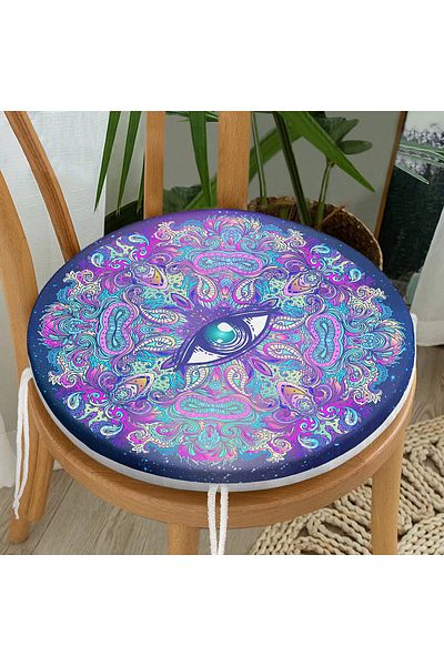 Realhomes Sky Themed Colorful Eye Patterned Special Design Round Zippered Chair Cushion