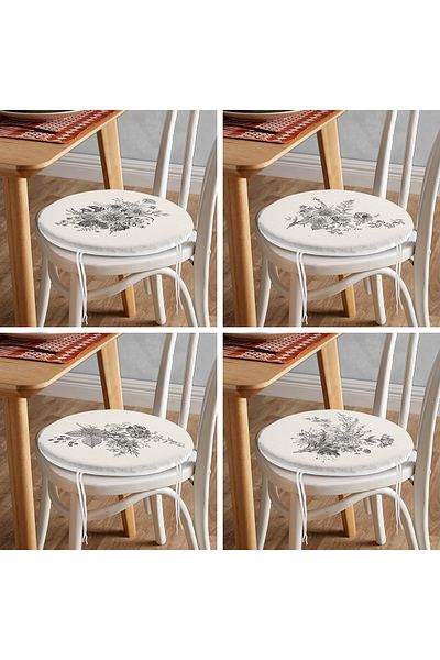 Realhomes 4-Piece Colorful Leaf Patterned Modern Round Zippered Chair Cushion Set on the Floor