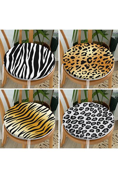 Realhomes Set of 4 Zebra Motif Special Design Round Zippered Chair Cushions