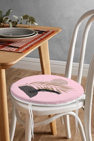 Realhomes Кругла подушка для стільця з золотим листяним візерунком на рожевом...