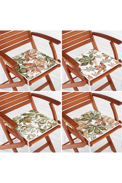 Realhomes 4-Piece Modern Zippered Chair Cushion Set with Autumn Leaf Pattern on White Background