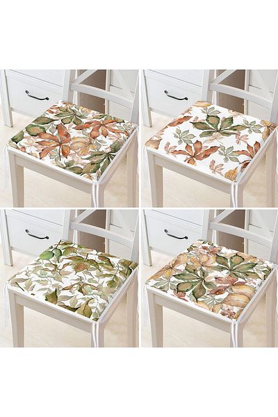 Realhomes 4-Piece Modern Zippered Chair Cushion Set with Autumn Leaf Pattern on White Background