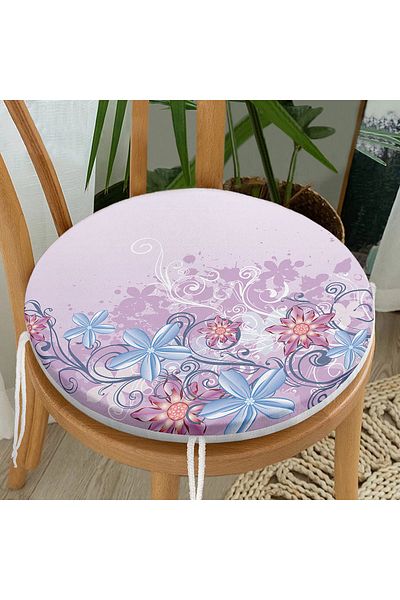 Realhomes Digital Printed Modern Round Zippered Chair Cushion with Flower Motif on Lilac Floor