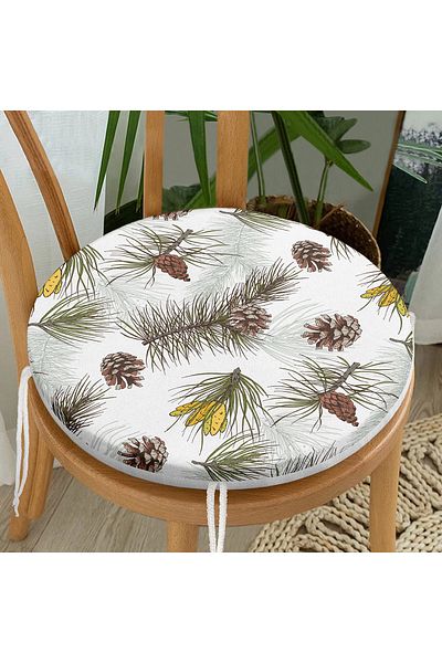 Realhomes Digital Printed Modern Round Zippered Chair Cushion with Cone Pattern on White Background