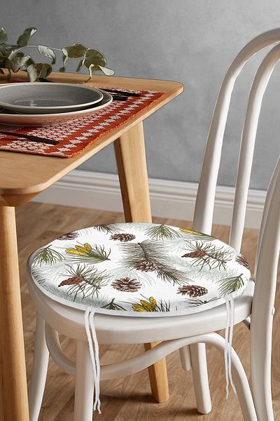 Realhomes Digital Printed Modern Round Zippered Chair Cushion with Cone Pattern on White Background