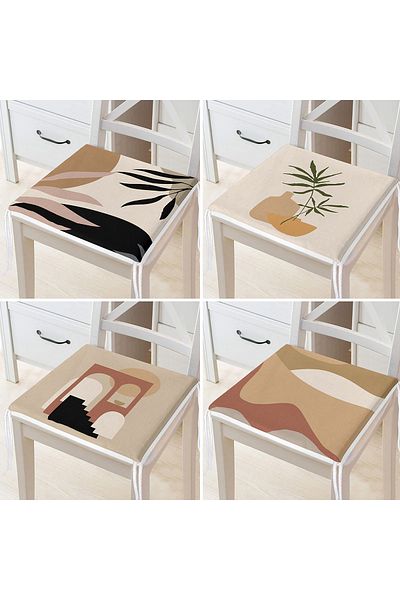 Realhomes 4-Piece Soft Bohemian Design Digital Printed Zippered Chair Cushion Set