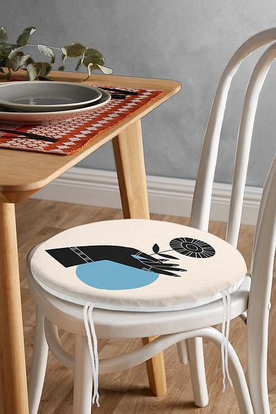 Realhomes Digital Printed Round Zippered Chair Cushion with Artistic Green Flower Design
