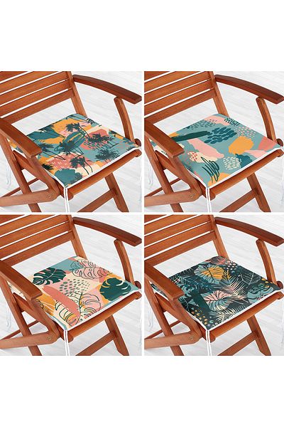Realhomes 4-Piece Modern Zippered Chair Cushion Set with Onedraw Drawing on Colorful Floor