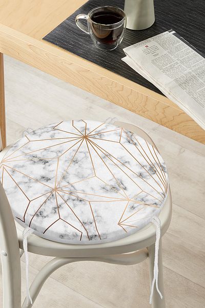 Realhomes Gold Geometric Shapes Special Designed Round Zippered Chair Cushion on Marble Floor