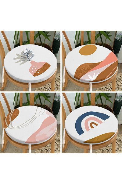 Realhomes 4-Piece Modern Round Zippered Chair Cushion Set with Onedraw Drawing on White Background
