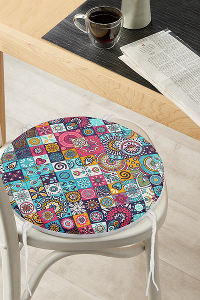 Realhomes Mosaic Patterned Special Design Round Zippered Chair Cushion