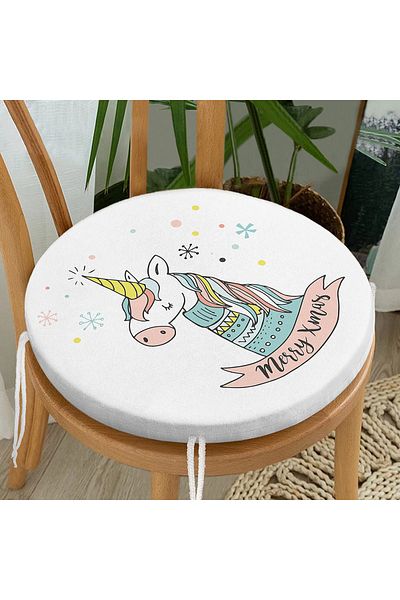 Realhomes Modern Chair on White Floor with Unicorn Motif - Round Zippered Cushion