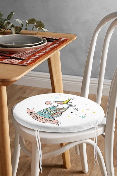 Realhomes Modern Chair on White Floor with Unicorn Motif - Round Zippered Cushion