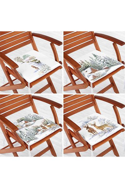 Realhomes 4-Piece Deer Binding House Winter Themed Digital Printed Modern Zippered Chair Cushion Set