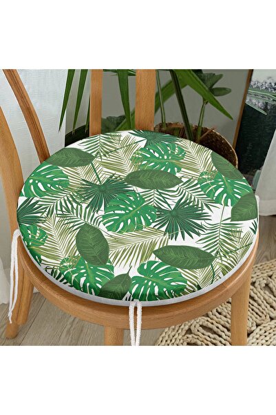Realhomes Кругла подушка для стільця з цифровим принтом у вигляді листя та бл...
