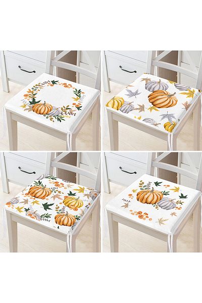 Realhomes 4-Piece Pumpkin Pattern Digital Printed Modern Zippered Chair Cushion Set