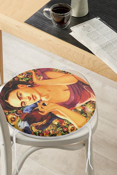 Realhomes Happiness Flowers Vintage Design Digital Printed Round Zippered Chair Cushion