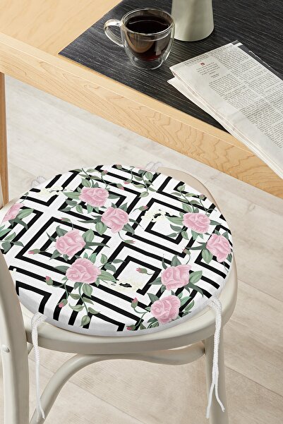 Realhomes Μαξιλάρι καρέκλας με τετράγωνο θέμα με τριαντάφυλλο με στρογγυλό φε...