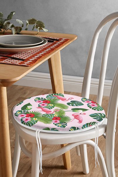 Realhomes Flamingo Pattern Digital Printed Modern Round Zippered Chair Cushion