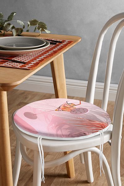 Realhomes Digital Printed Round Zippered Chair Cushion with Palm Tree and Goblet Picture
