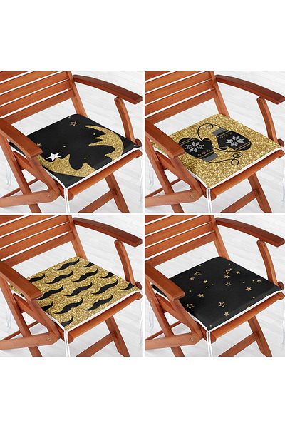 Realhomes 4-Piece New Year Concept Gold Leaf Special Design Modern Zippered Chair Cushion Set