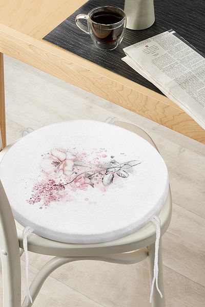 Realhomes Ogea Flower Themed Leaf Drawing Round Zippered Chair Cushion