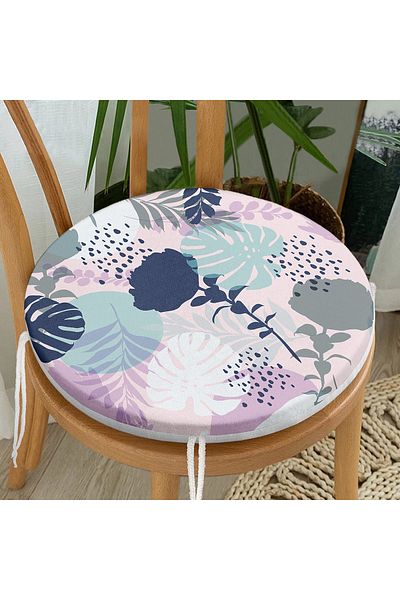 Realhomes Modern Digital Printed Round Zippered Chair Cushion with Tropical Leaf Motif