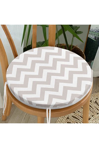 Realhomes Mink Zigzag Patterned Round Zippered Chair Cushion