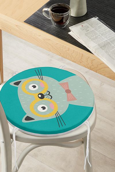 Realhomes Colorful Cat Digital Printed Modern Round Zippered Chair Cushion