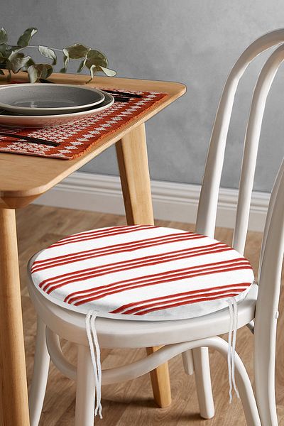 Realhomes Red Striped Digital Printed Round Zippered Chair Cushion