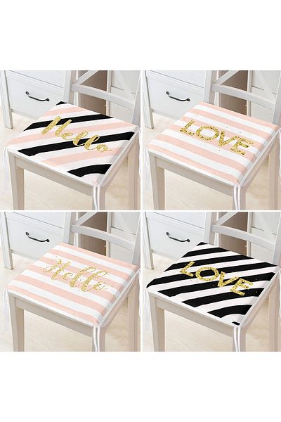 Realhomes 4-Piece Gold Detailed Geometric Patterned Modern Zippered Chair Cushion Set on White Background