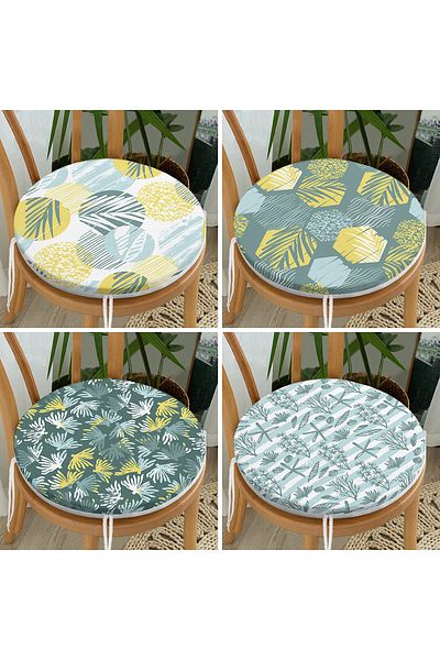 Realhomes 4-Piece Colorful Leaf Patterned Modern Round Zippered Chair Cushion Set on the Floor